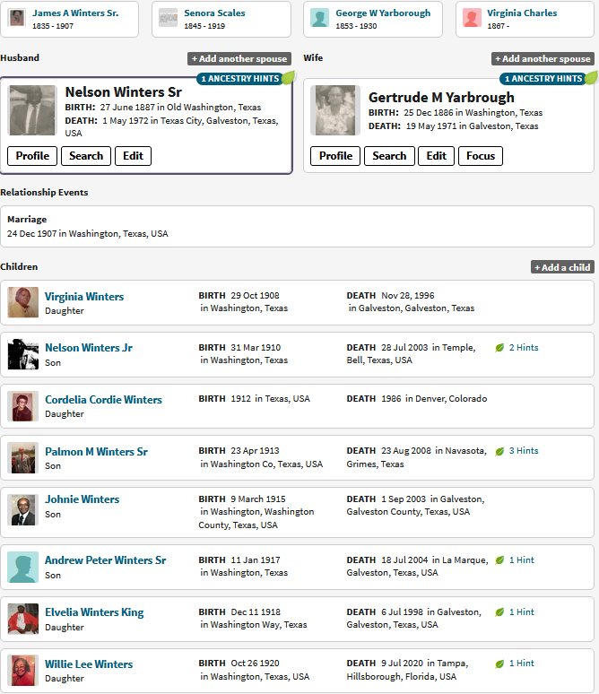 Nelson Winters Family Group Sheet