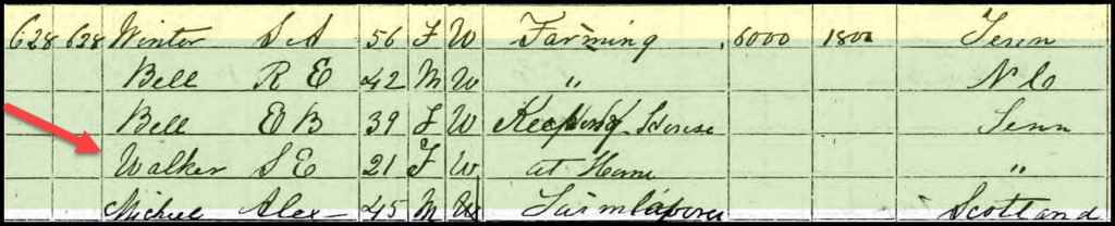 Sarah Walker at 21 Years old 1870 Census