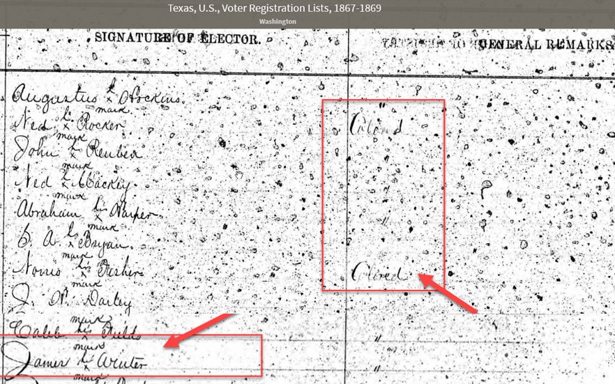 James Winters 1867 Voter Registration